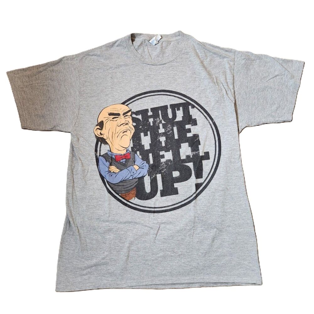 Funny Graphic Tee “Shut the He** Up” Men’s Large Grey